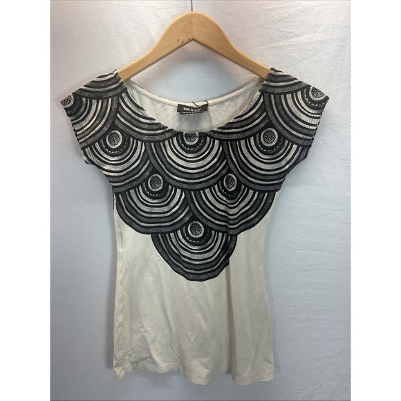 Isabel de Pedro Tops - ISABEL DE PEDRO VTG Y2K Black/ cream cap sleeve jersey top designer 4/ SM